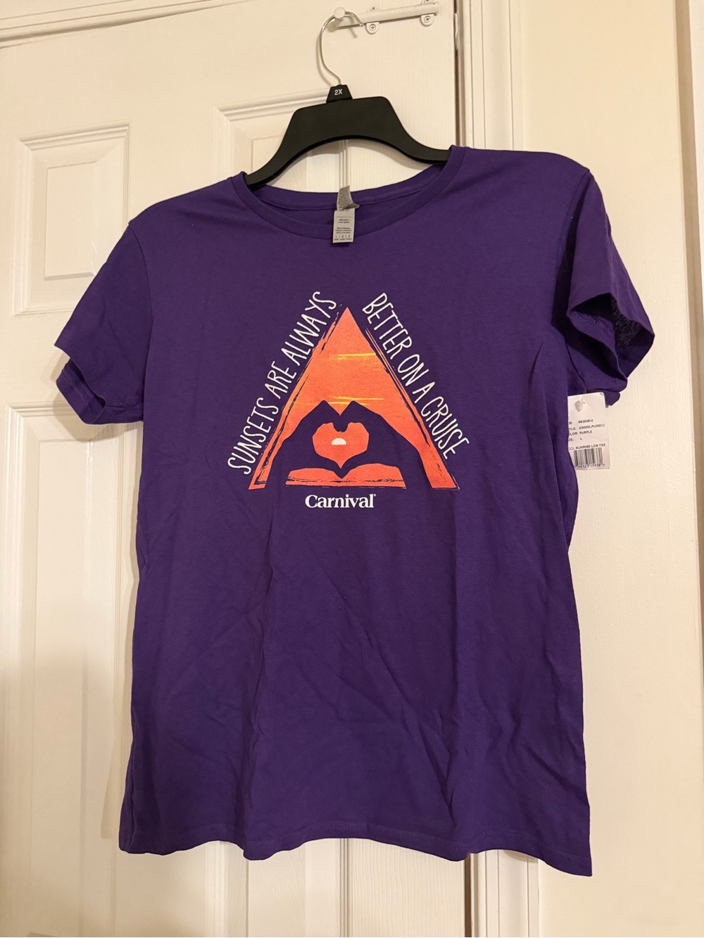 Gildan Purple Tee with Orange and Red Sunset Graphic